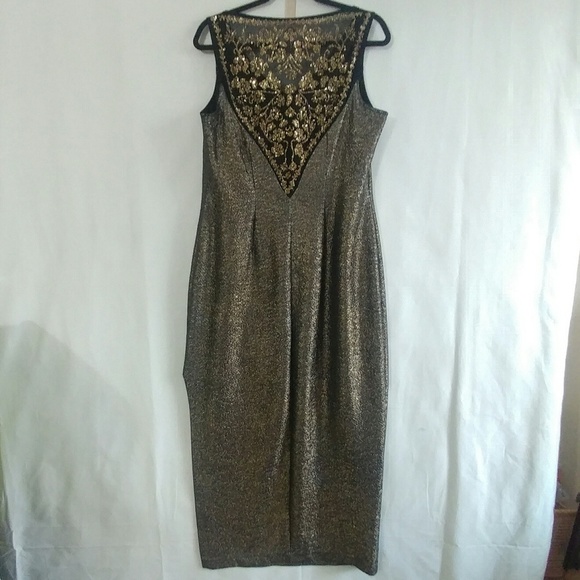 VTG Joseph Ribkoff Metallic Gold Black Dress Gown - Picture 2 of 8